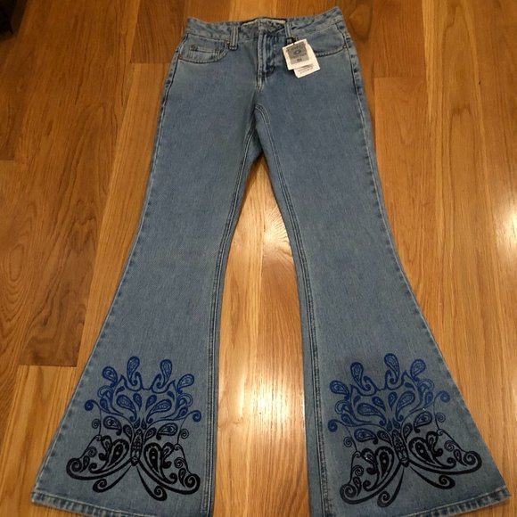 Z. Cavaricci Denim - NWT NEW Z. CAVARICCI Flare Jeans, Glitter Butterfly, SZ 24